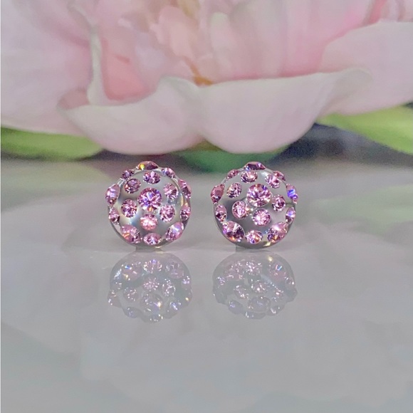 Acrylic stud earrings for women, Transparent lucite, pink crystal stones, new - Picture 3 of 11